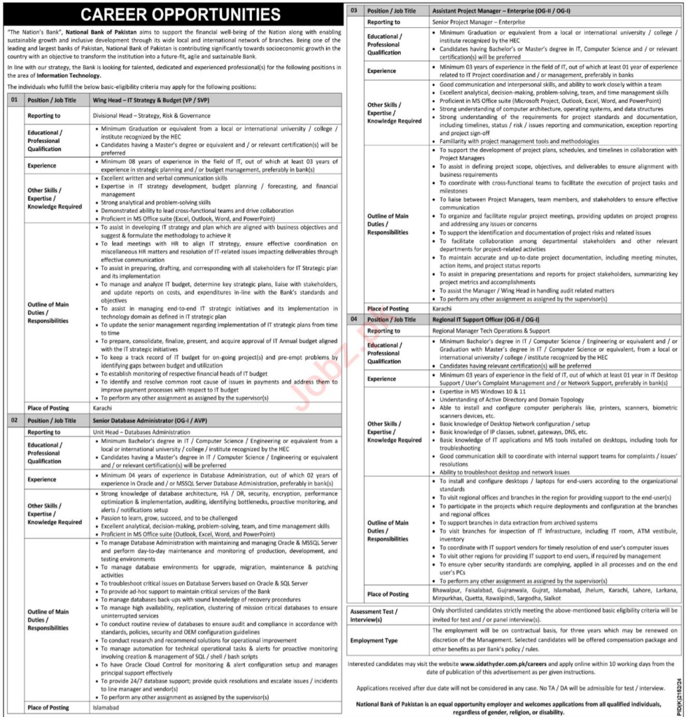 National Bank Of Pakistan Jobs 2025